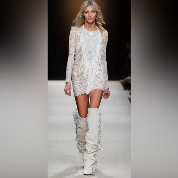 💕Isabel  Marant Runway Dress Fringed Transparent Black - Picture 2 of 5